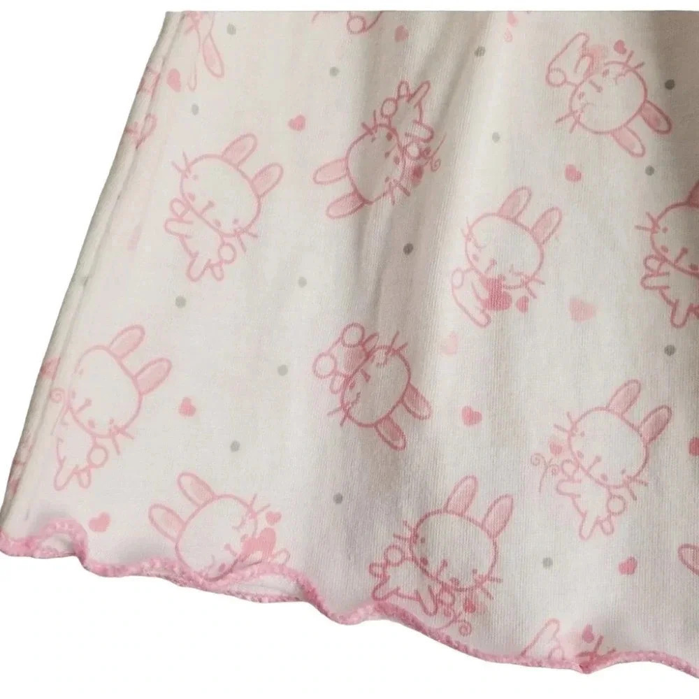 6-12m Baby Girls Dress. White with Pink Bunny. Cotton Dress For Baby - Picture 2 of 4